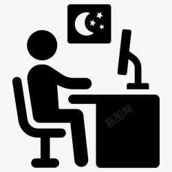 夜班加班电脑夜班图标高清图片