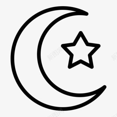 星星和新月开斋节伊斯兰教图标图标