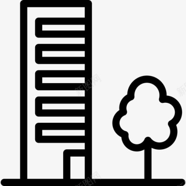 建筑和树木市中心直线型图标图标