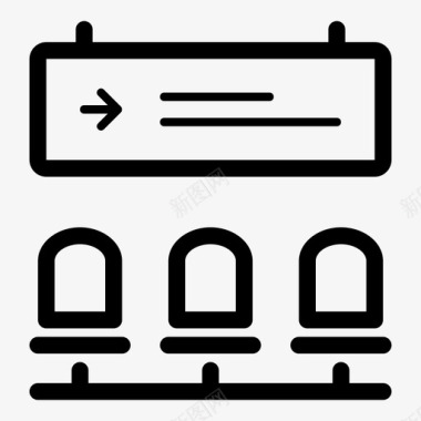 机场长椅和标志延迟休息室图标图标