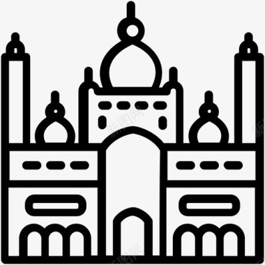 发散性巴德沙希清真寺巴基斯坦文化和地标性建筑轮廓图标图标