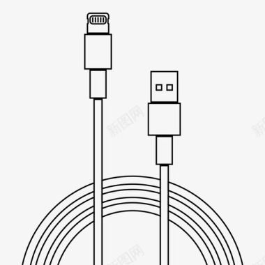 闪电素材闪电到usb电缆数据图标图标