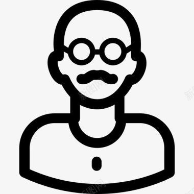 秃头男人戴着胡子和眼镜头像包直系图标图标