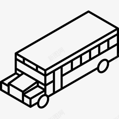 校车卡通画校车交通等距运输图标图标