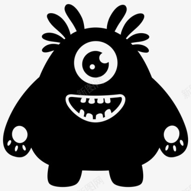 毛茸茸的怪物独眼怪物怪物人物字形图标图标