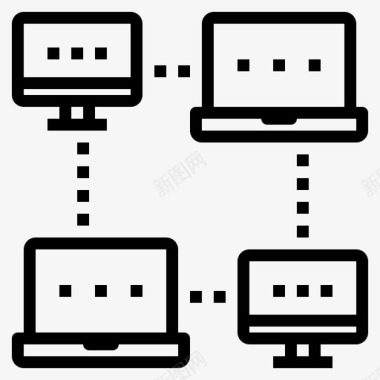 卡通数据连接网络计算机连接图标图标