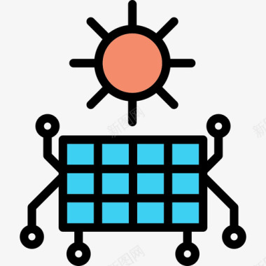 太阳能充电桩太阳能电池板线性智能家居元件线性颜色图标图标