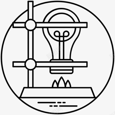 科学实验灯泡和燃烧器科学实验科学技术线图标图标