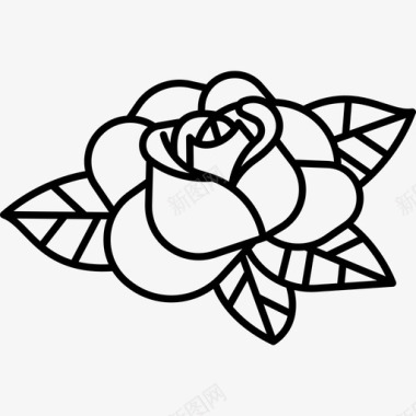 玫瑰自然复古纹身图标图标