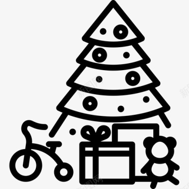 圣诞树下的礼物圣诞和玩具直系的图标图标