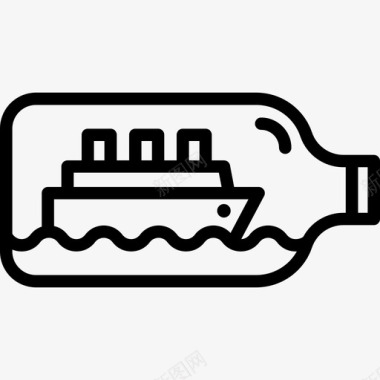 装在瓶子里的船在海上度假线性的图标图标