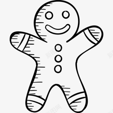 圣诞雪人姜饼人圣诞手绘黑色图标图标