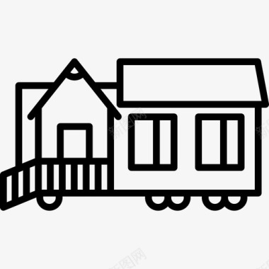 车轮上的房子建筑群直线型图标图标