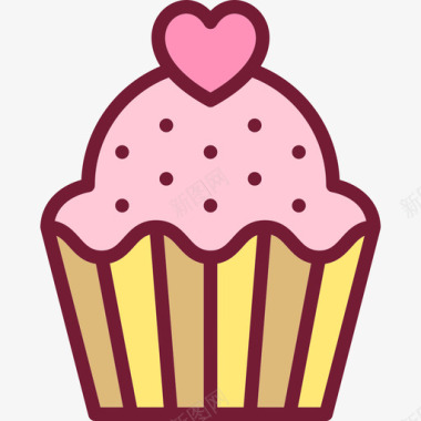 纸杯蛋糕线形彩色情人节套装浅圆形图标图标