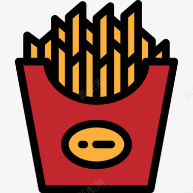 炸薯条食品和餐厅大包装颜色线性颜色图标图标
