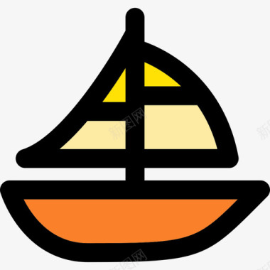 帆船夏季元素2线性颜色图标图标