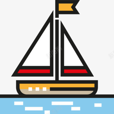 帆船运输大包装线性颜色图标图标