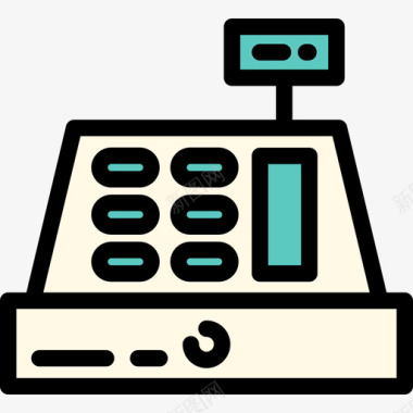 集合桌收银机电子商务图标集合线性颜色图标