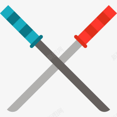 日式武士刀日式彩色套装扁平图标图标