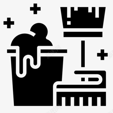 黑色圆柱桶机油桶清洁刷子桶图标图标