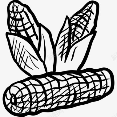 玉米蔬菜和水果黑色图标图标