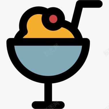 冰淇淋彩色厨房用品线性颜色图标图标