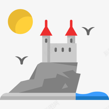 美风景城堡风景平坦图标图标