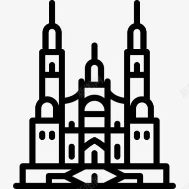圣地亚哥德孔波斯特拉大教堂西班牙传统元素线性图标图标