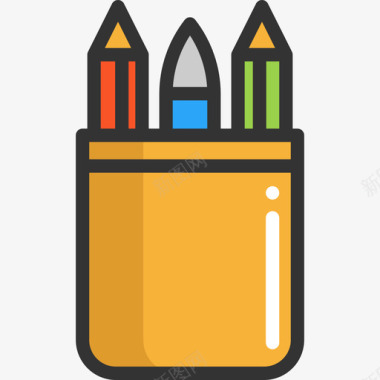 铅笔盒学校元素4线性颜色图标图标