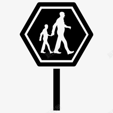 学校前方儿童十字路口道路标志图标图标