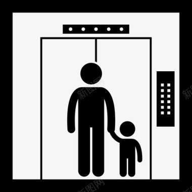 快乐小孩大人和小孩在电梯里小孩电梯图标图标