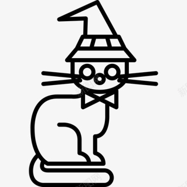 戴女巫帽的猫动物直系万圣节图标图标