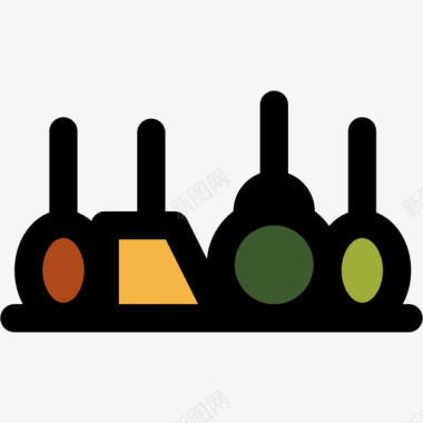 手指食物彩色厨房用品线性颜色图标图标