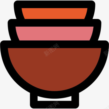碗彩色厨房用品线性颜色图标图标