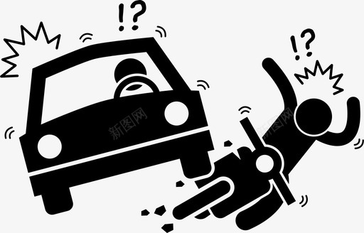 汽车存放标志汽车和摩托车碰撞事故撞倒图标图标