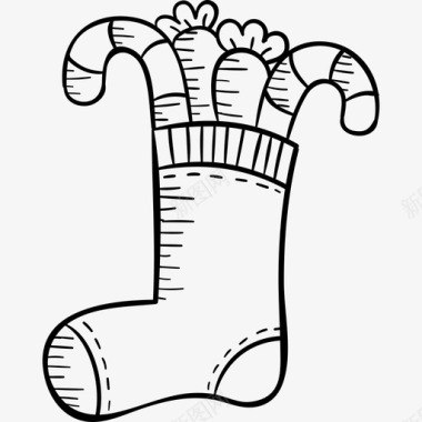 圣诞手绘袜子黑色图标图标