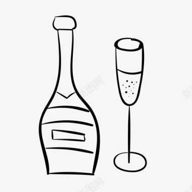 小包装酒瓶香槟和长笛酒精庆祝图标图标