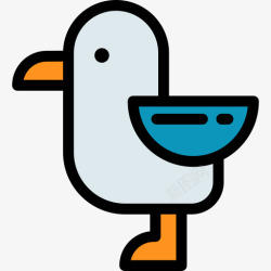 2只海鸥海鸥海洋生物2线性颜色图标高清图片