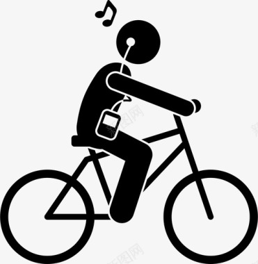 骑自行车时听耳机骑自行车听音乐图标图标