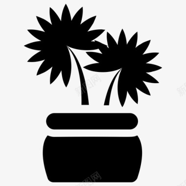 扇棕榈房屋植物和花卉雕文图标图标
