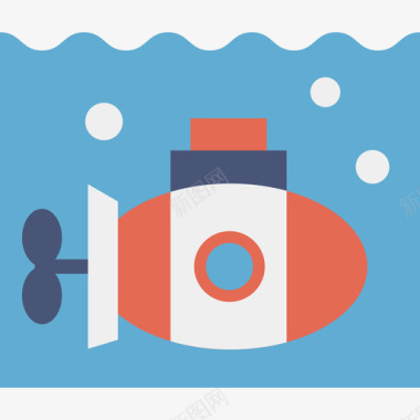 潜艇运输海洋生物平面颜色图标图标