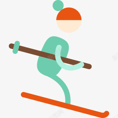 滑雪季节性运动平地图标图标