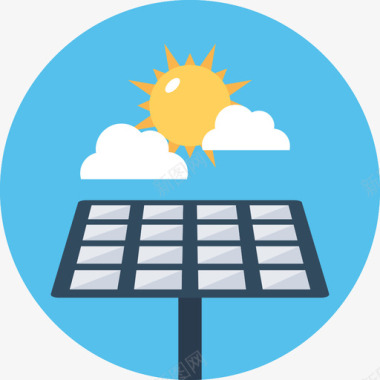太阳能电池板能源和电力圆形图标图标
