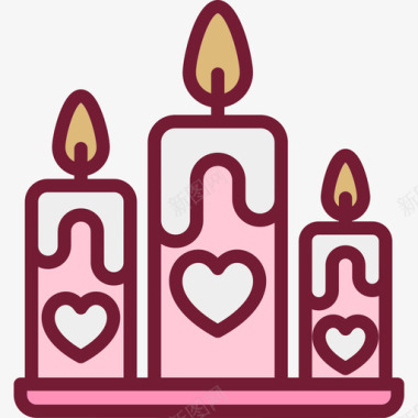 蜡烛蜡烛线性颜色情人节套装浅圆形图标图标