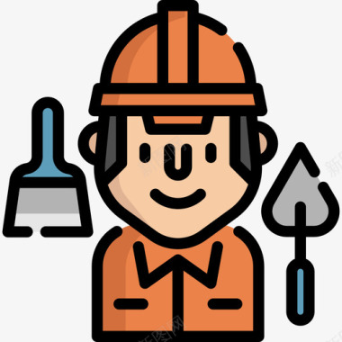 建筑工人职业和工作3线性颜色图标图标