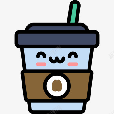 可爱咖啡杯咖啡杯可爱的食物3线性颜色图标图标