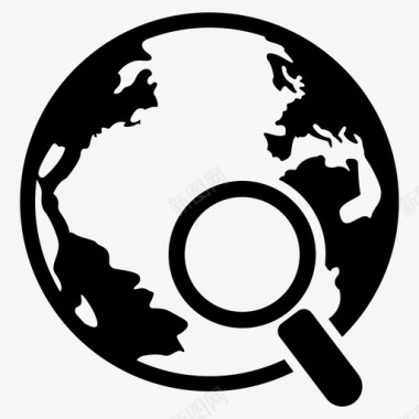 全球搜索地球仪放大镜图标图标