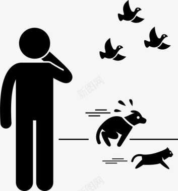人类发现动物逃离即将到来的灾难人类注意到动物逃离即将到来的灾难逃生图标图标