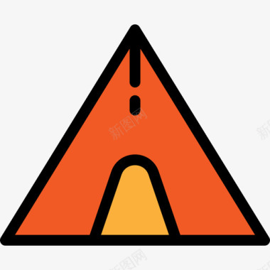 红黄色帐篷帐篷旅行4线性颜色图标图标