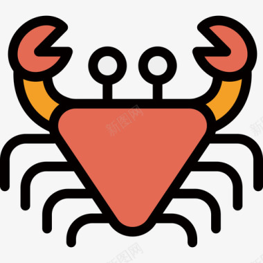 螃蟹海洋生物的线颜色线颜色图标图标